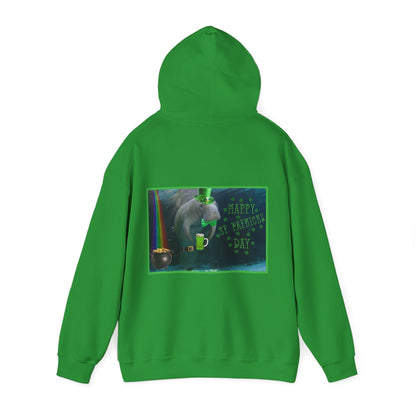 Happy St. Patrick's Day Manatee Hoodie, green hoodie back