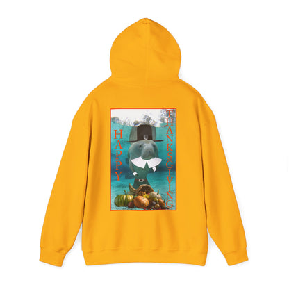 Happy Thanksgiving Manatee Hoodie, yellow hoodie back