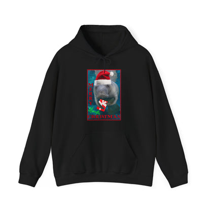 Merry Christmas Manatee Hoodie, black hoodie front