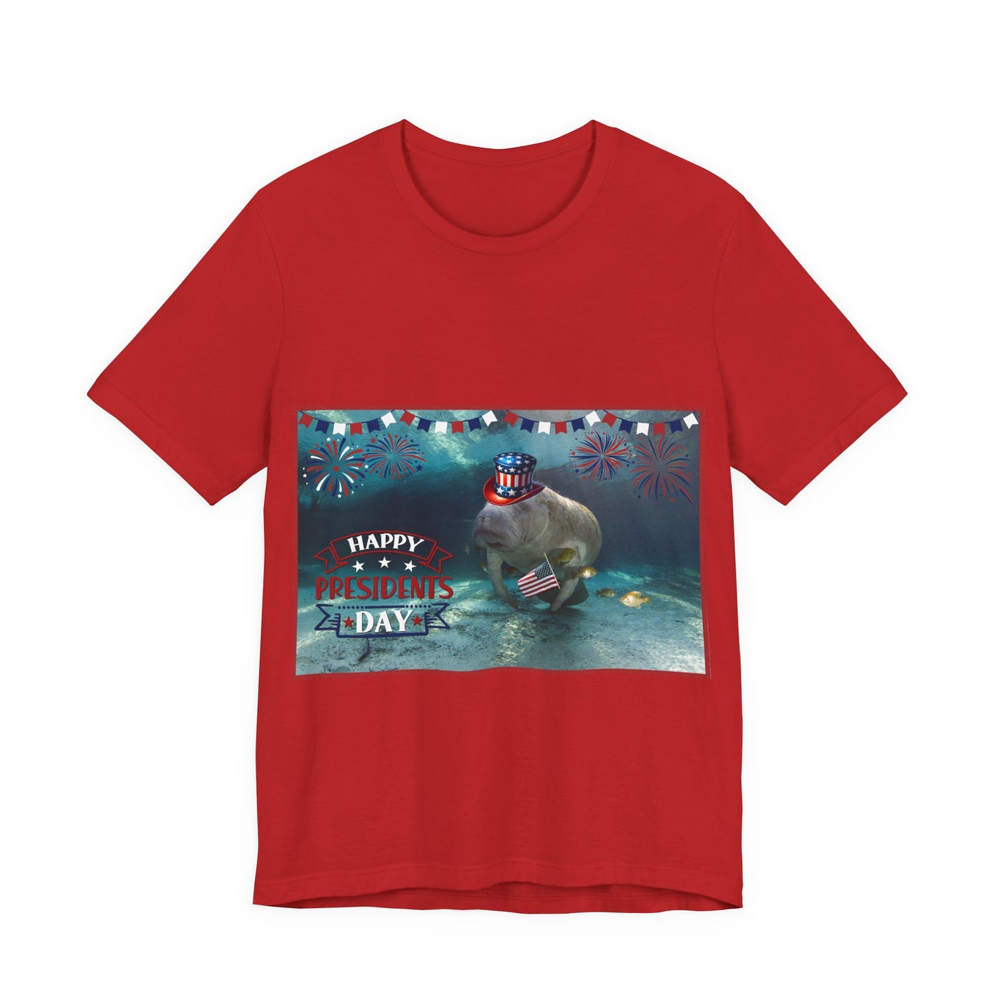 Happy Presidents' Day Manatee Tee, red t-shirt