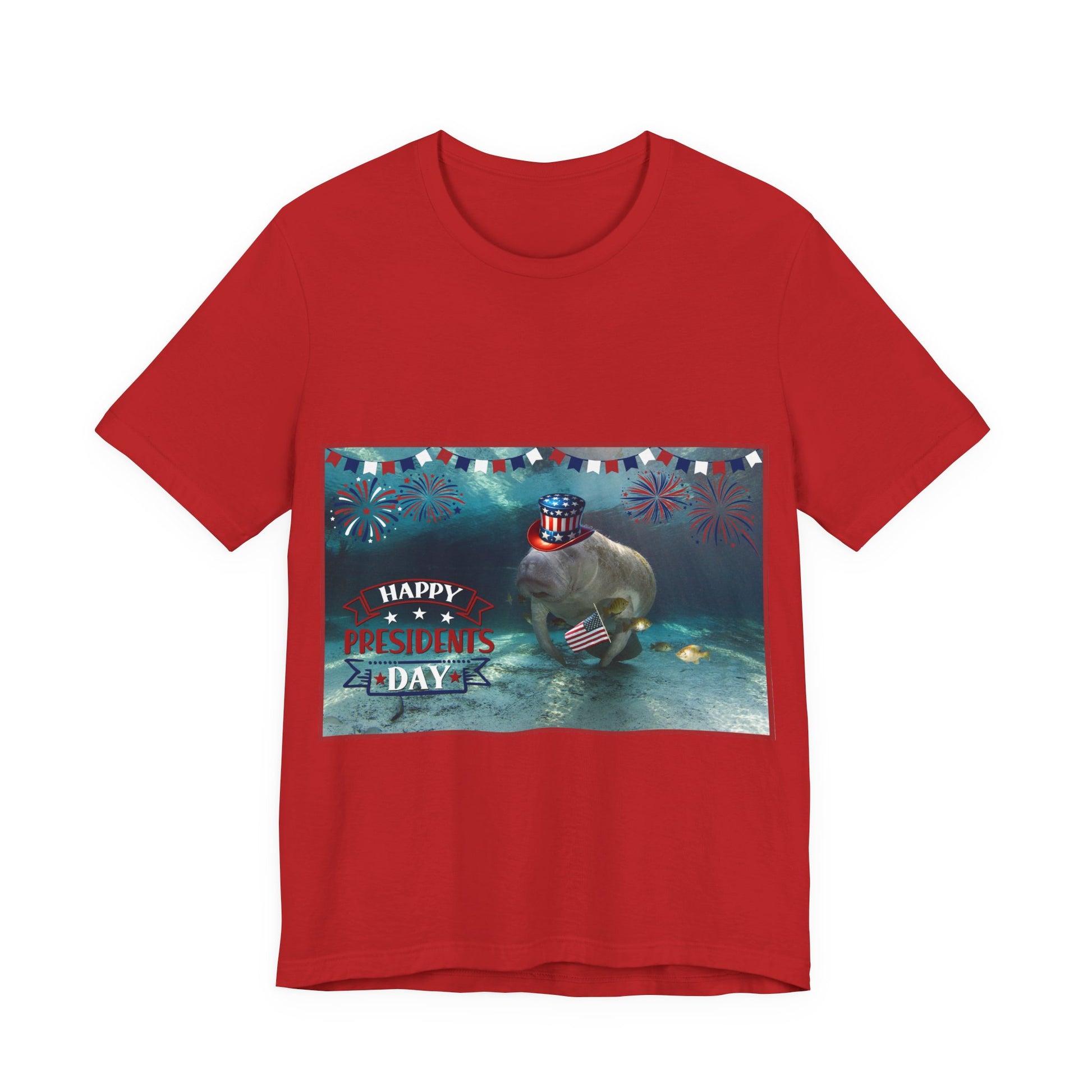 Happy Presidents' Day Manatee Tee, red t-shirt