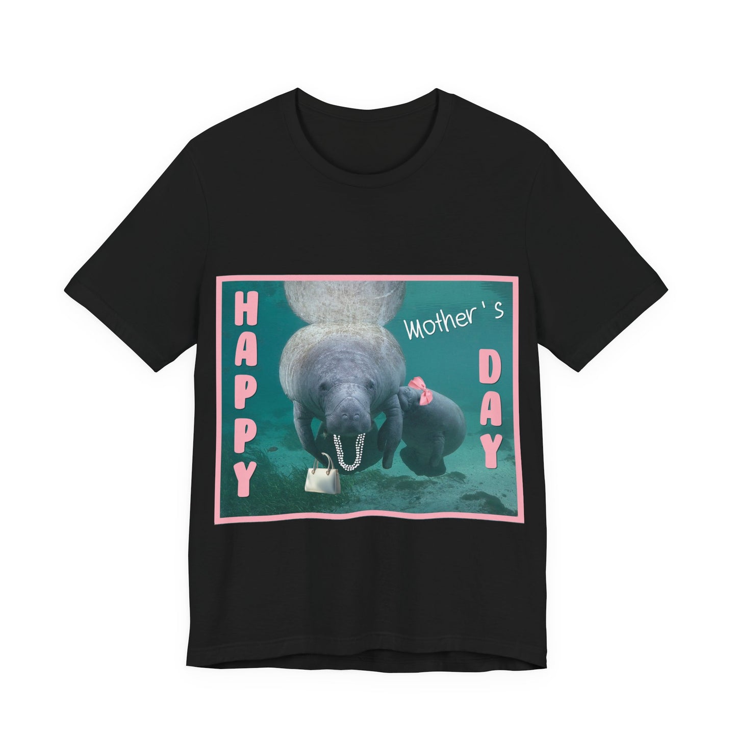 Happy Mother's Day Manatee Tee, black t-shirt