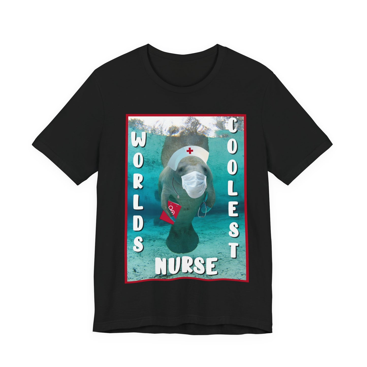 World's Coolest Nurse Manatee Tee, black t-shirt
