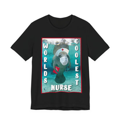World's Coolest Nurse Manatee Tee, black t-shirt