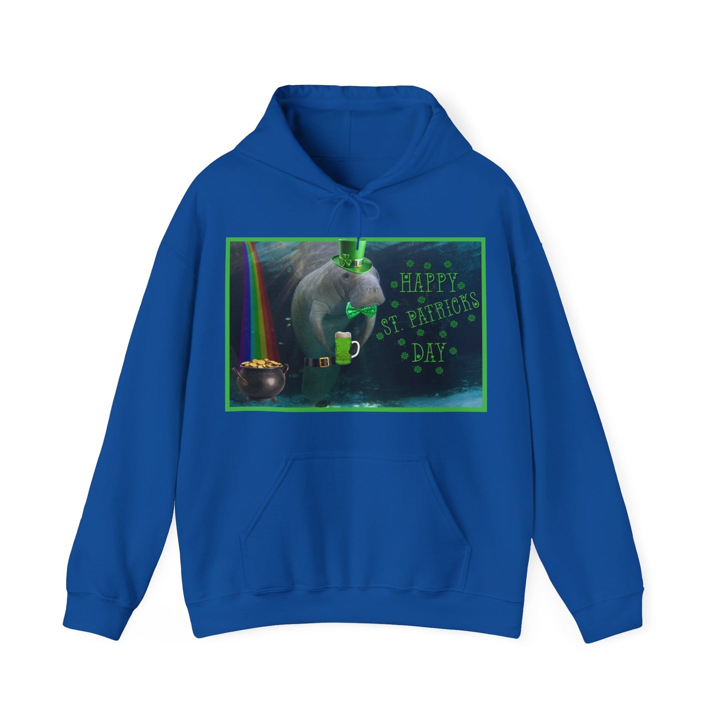 Happy St. Patrick's Day Manatee Hoodie, blue hoodie front