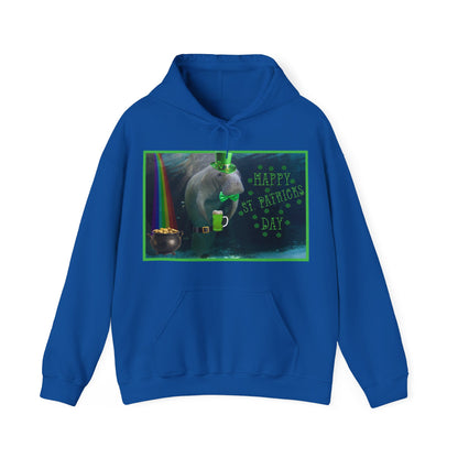 Happy St. Patrick's Day Manatee Hoodie, blue hoodie front