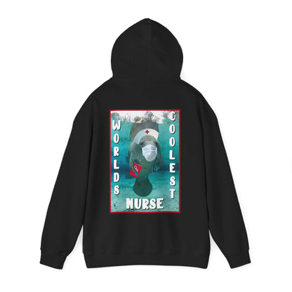World's Coolest Nurse Manatee Hoodie, black hoodie back 