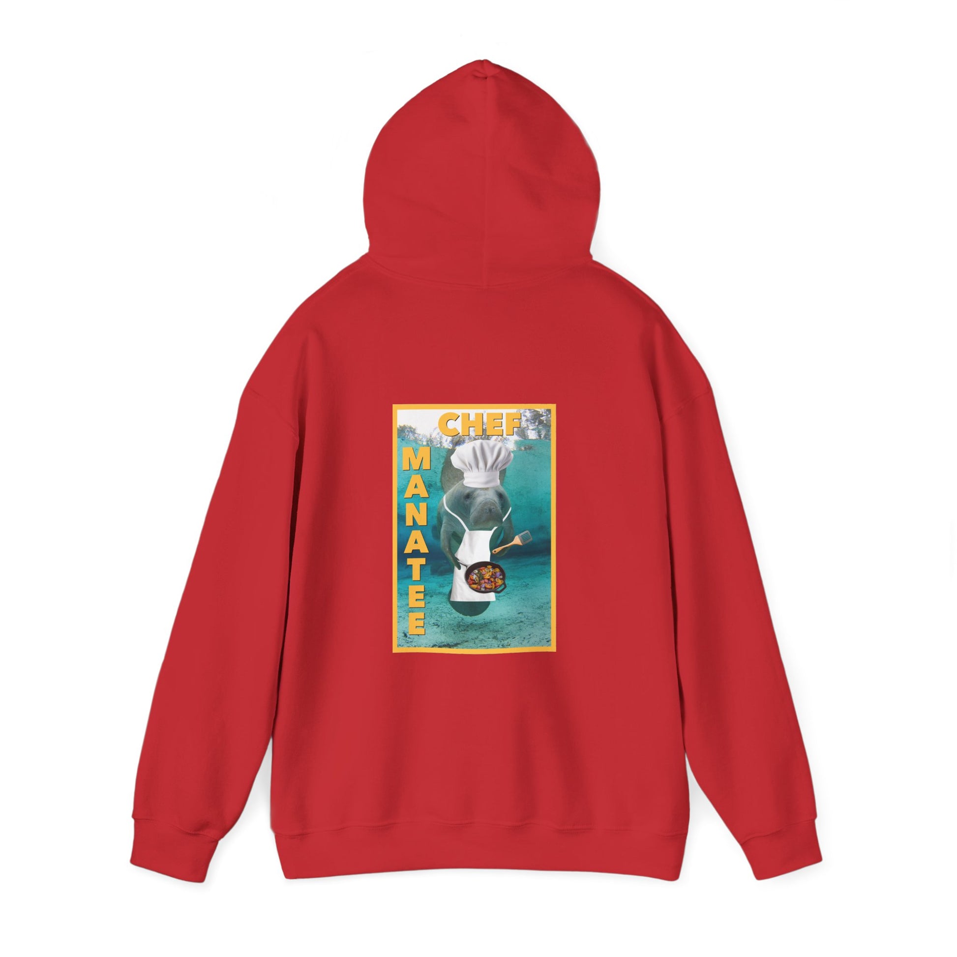 Chef Manatee Hoodie, red hoodie back