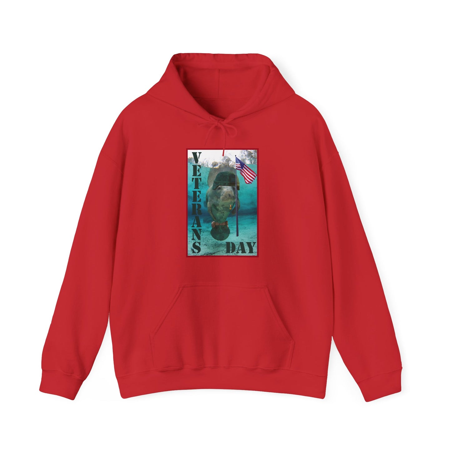 Veterans Day Manatee Hoodie, red hoodie front