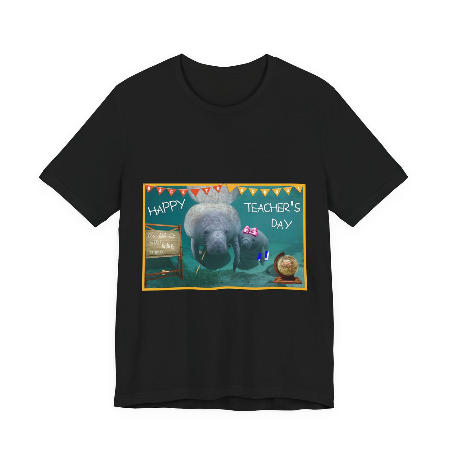 Happy Teacher's Day Manatee Tee, black t-shirt front