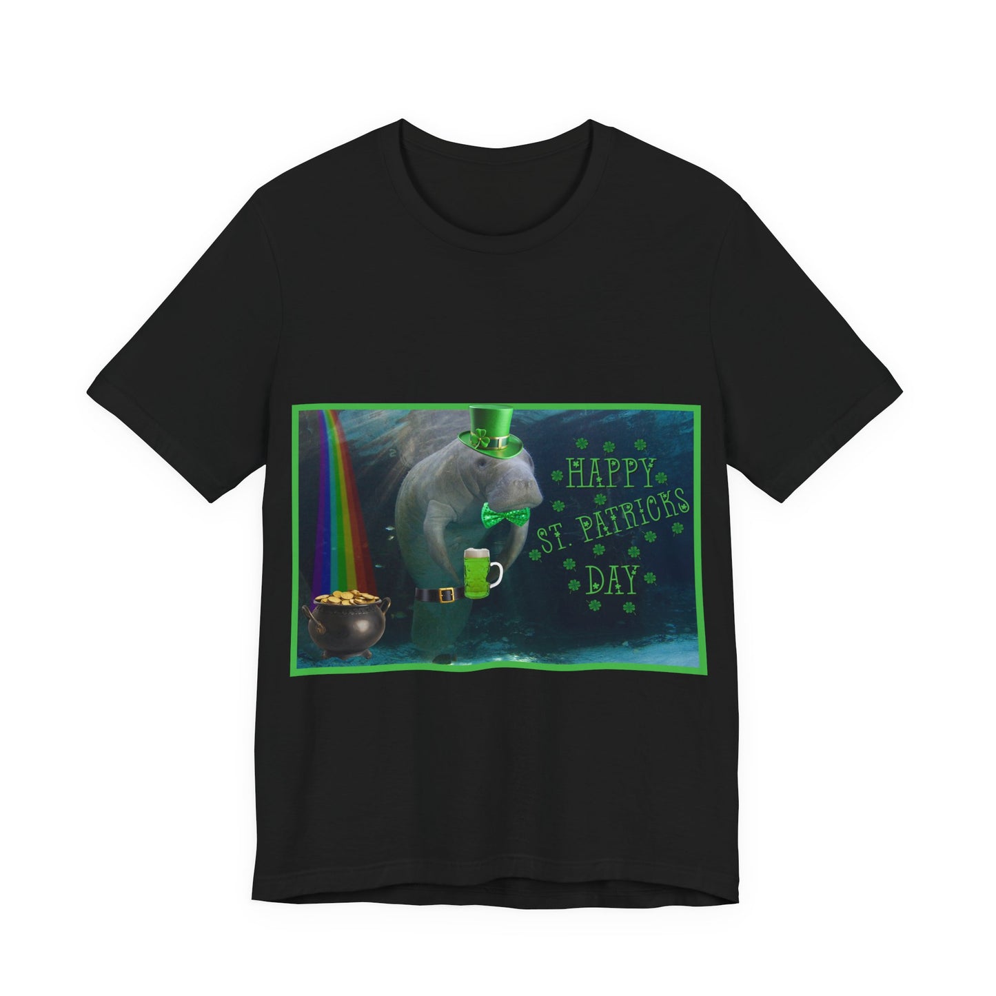 Happy St Patrick's Day Manatee Tee, black t-shirt