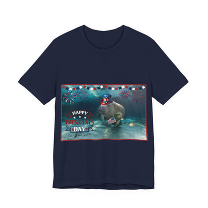 Happy Presidents' Day Manatee Tee, navy t-shirt