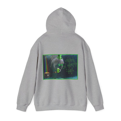 Happy St. Patrick's Day Manatee Hoodie, grey hoodie back