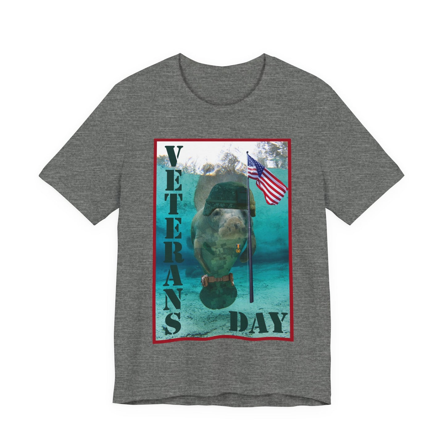 Veteran's Day Manatee Tee, grey t-shirt