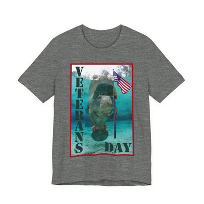 Veteran's Day Manatee Tee, grey t-shirt