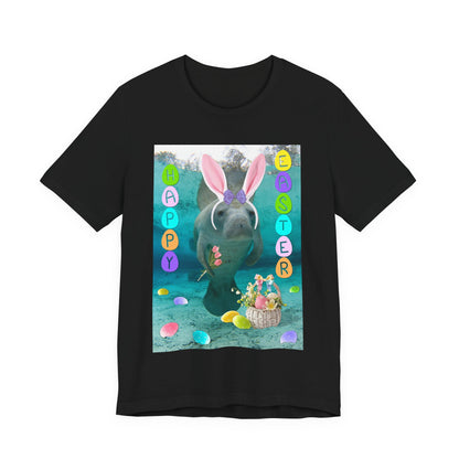 Happy Easter Manatee Tee, black t-shirt