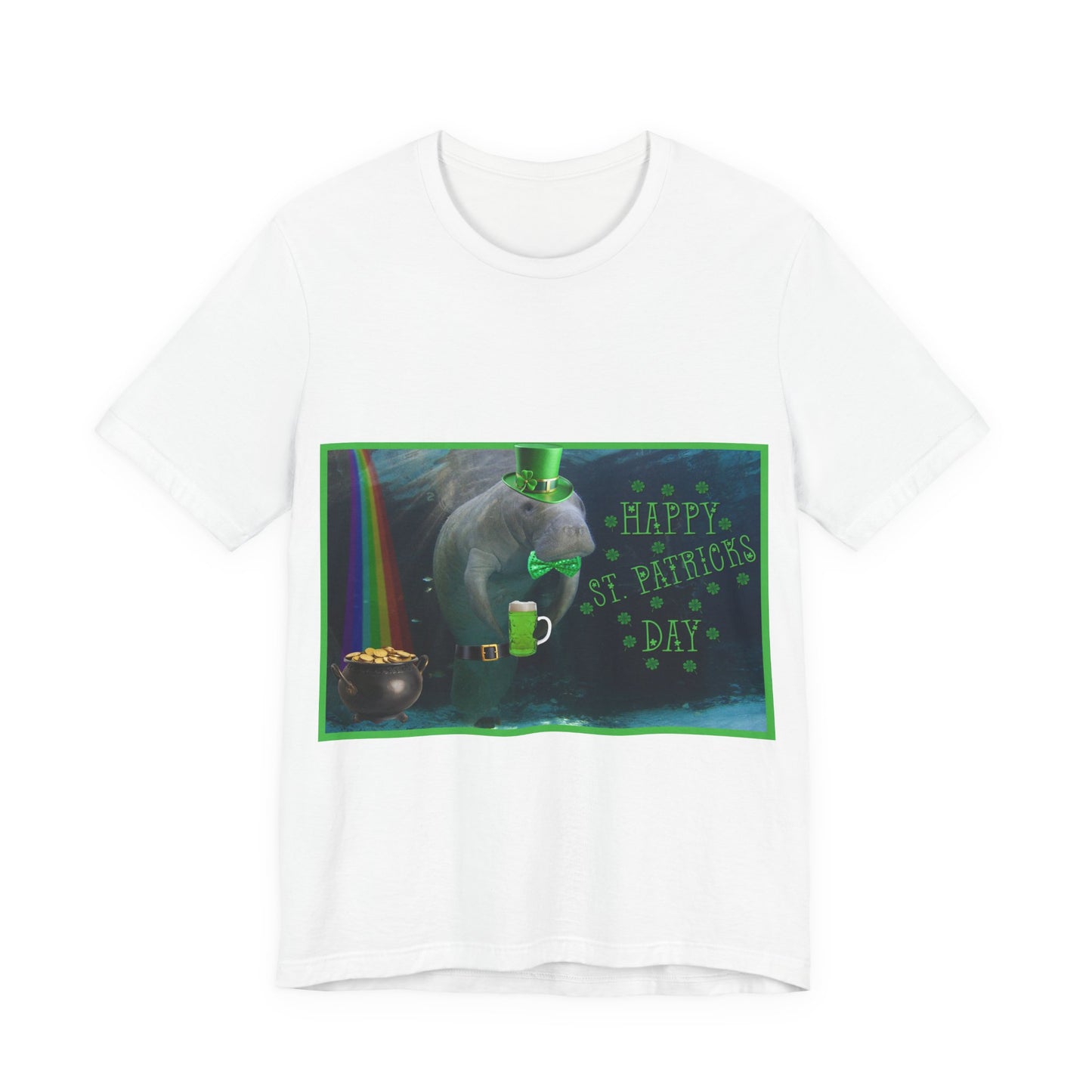 Happy St Patrick's Day Manatee Tee, white t-shirt