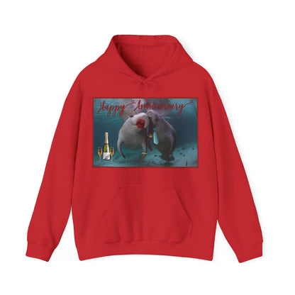 Happy Anniversary Manatee Hoodie, red hoodie front