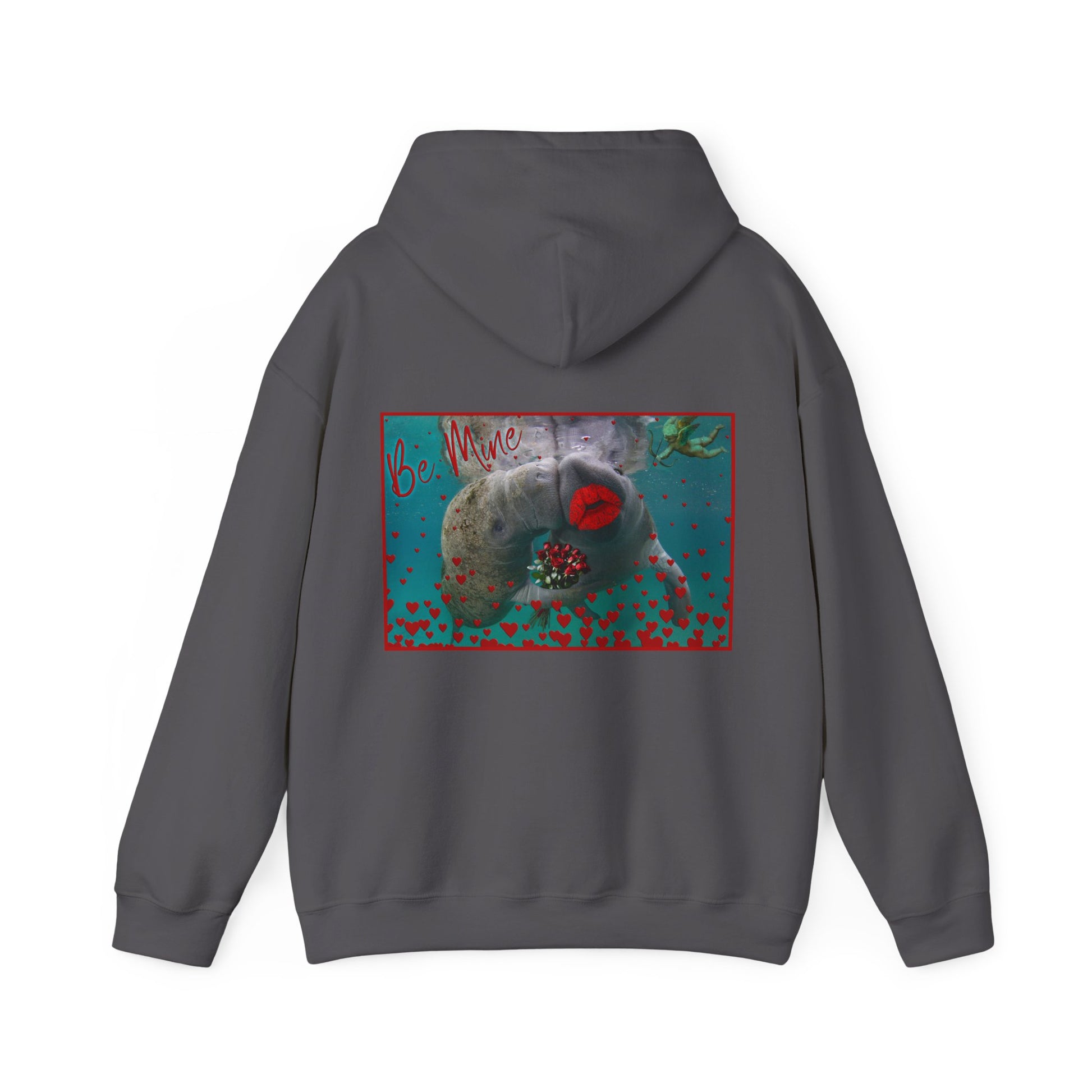 Happy Valentines Day Manatee Hoodie, grey hoodie back