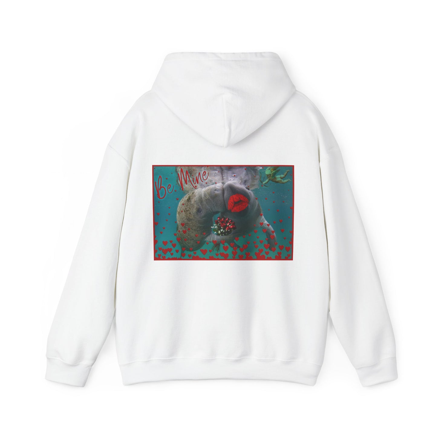 Happy Valentines Day Manatee Hoodie, white hoodie back