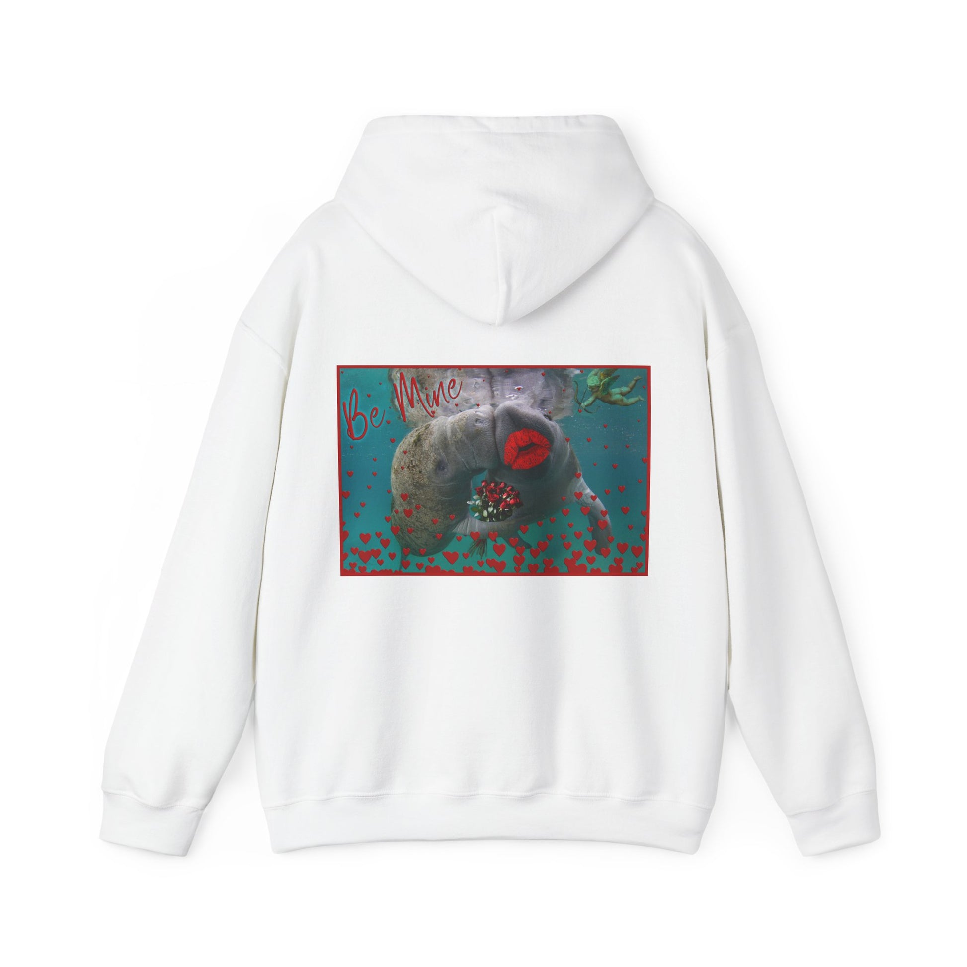 Happy Valentines Day Manatee Hoodie, white hoodie back
