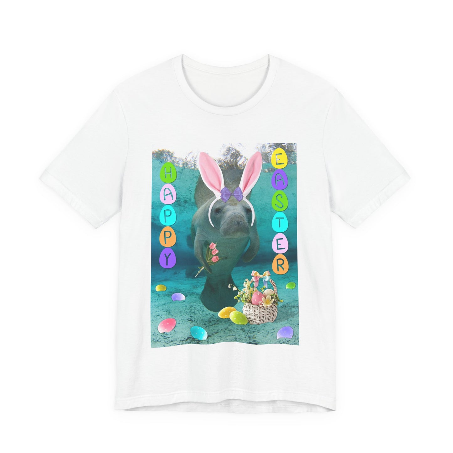 Happy Easter Manatee Tee, white t-shirt