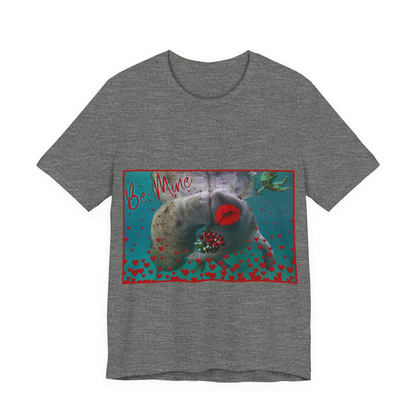 Happy Valentines Day Manatee Tee, grey t-shirt