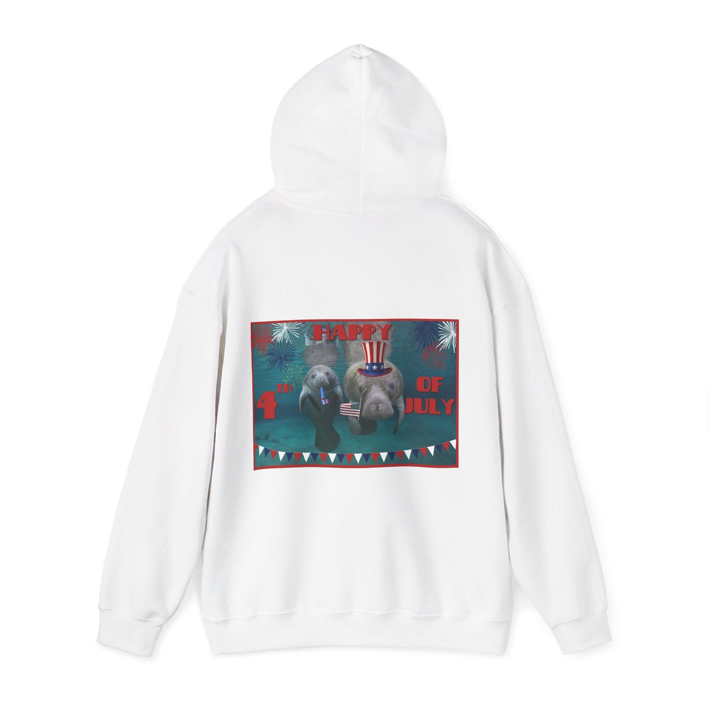 Happy 4th of July Manatee Hoodie, white hoodie back