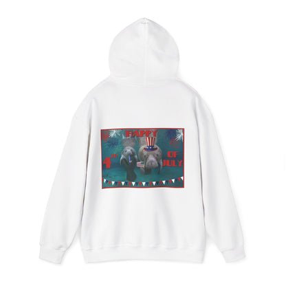 Happy 4th of July Manatee Hoodie, white hoodie back
