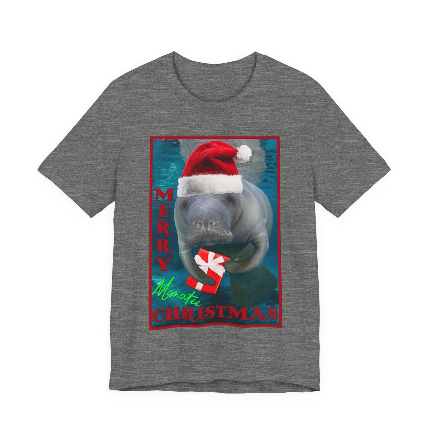 Merry Christmas Manatee Tee, grey t-shirt