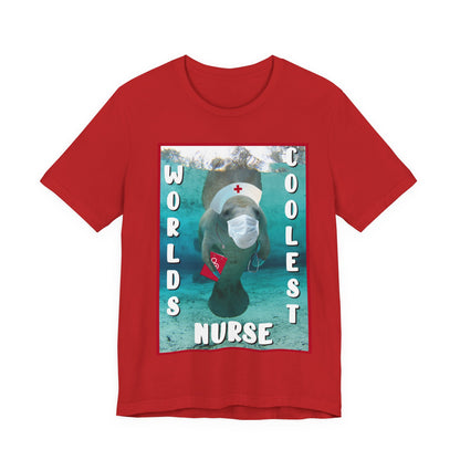 World's Coolest Nurse Manatee Tee, red t-shirt