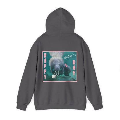 Happy Mother's Day Manatee Hoodie, dark grey hoodie back