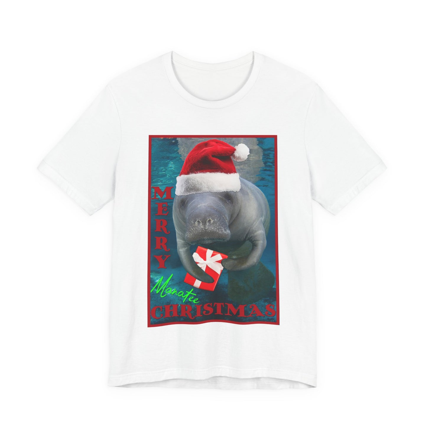 Merry Christmas Manatee Tee, white t-shirt