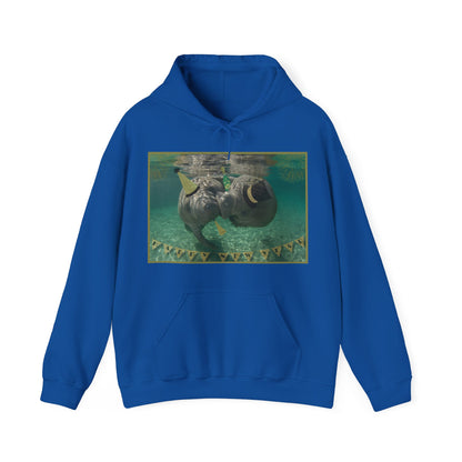 Happy New Years Manatee Hoodie, blue hoodie front