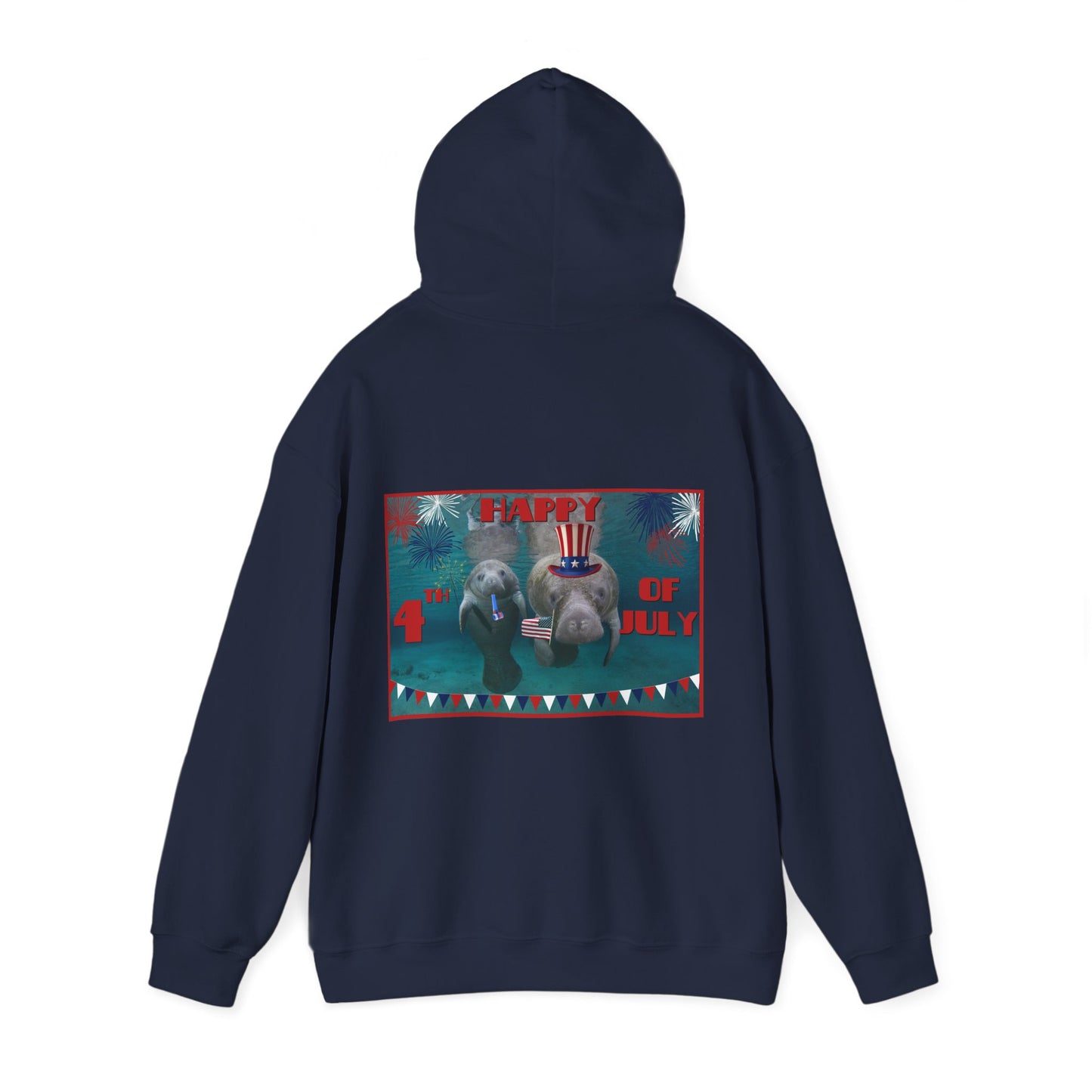 Happy 4th of July Manatee Hoodie, navy hoodie back