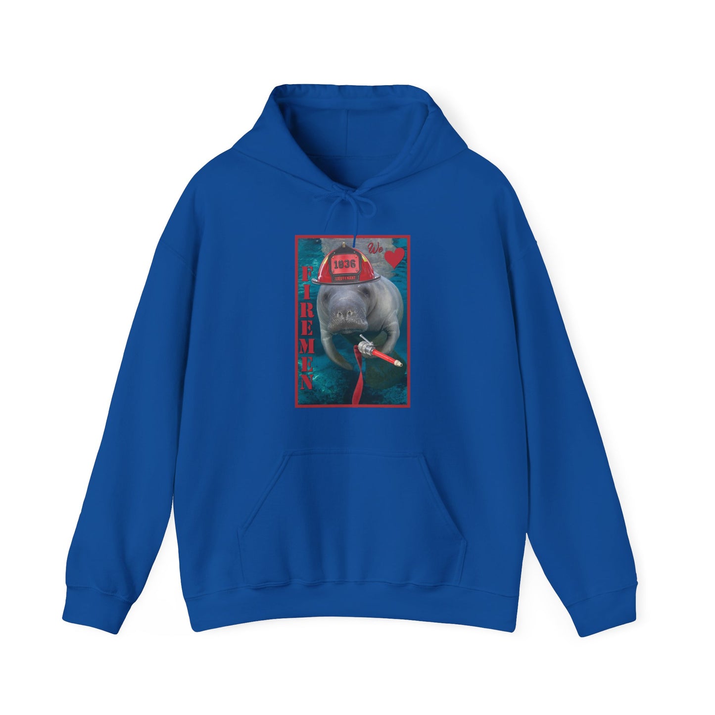 Fireman Manatee Hoodie, blue hoodie front