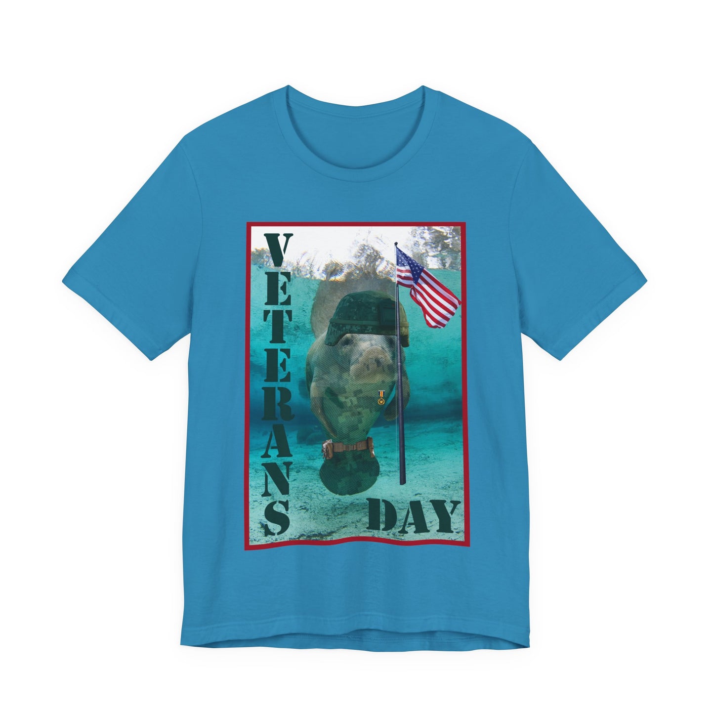 Veteran's Day Manatee Tee, blue t-shirt
