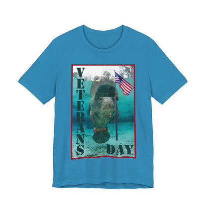 Veteran's Day Manatee Tee, blue t-shirt